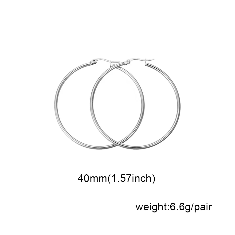 40mm silver Модные серебряные серьги-кольца из нержавеющей стали для женщин 10 мм 80 мм Большой Круг круглая петля креольские серьги ювелирные изделия Букле д 'ореиль - Окраска металла: 40mm silver