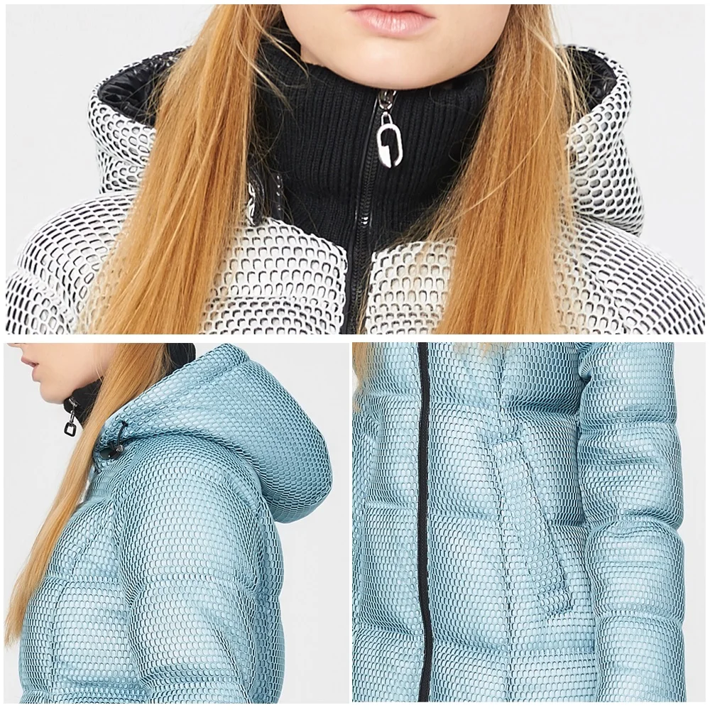 

Women'S Winter Long Fluffy 90% White Duck Down Jacket Hollow Mesh Hooded Windproof Large Pockets Warm Down Jacket