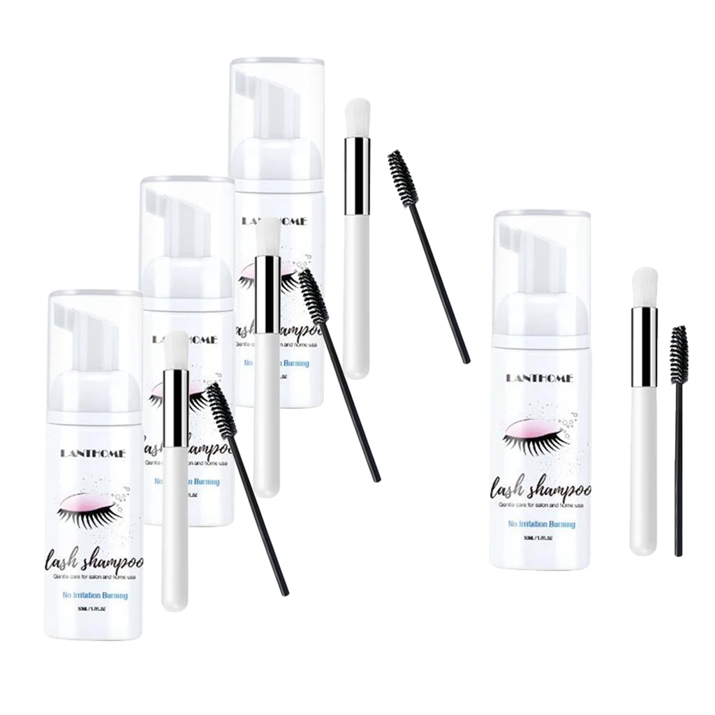 

4pcs 50ml Eyelashes Cleaning Foam Eyelashes Mousse Foam Cleaner Gentle No Stimulation Eyelash Extension Clean Shampoo Brush Kit