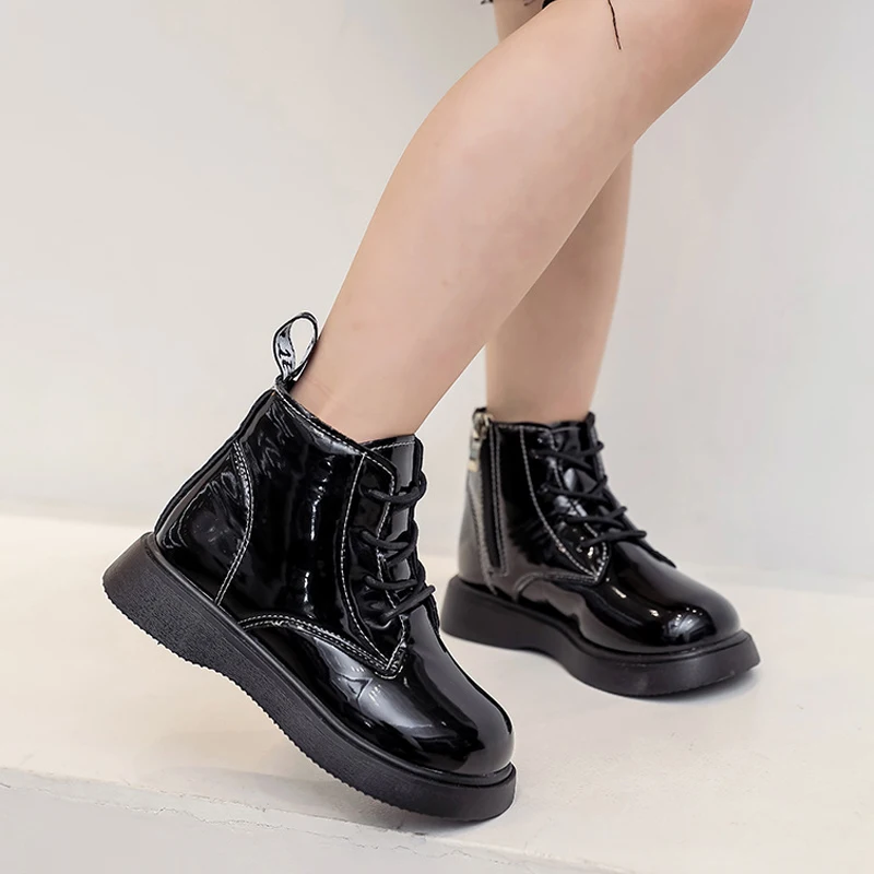 

2021 autumn new children boots girls soft shiny leather Martin boots boys cool short boots student casual shoes