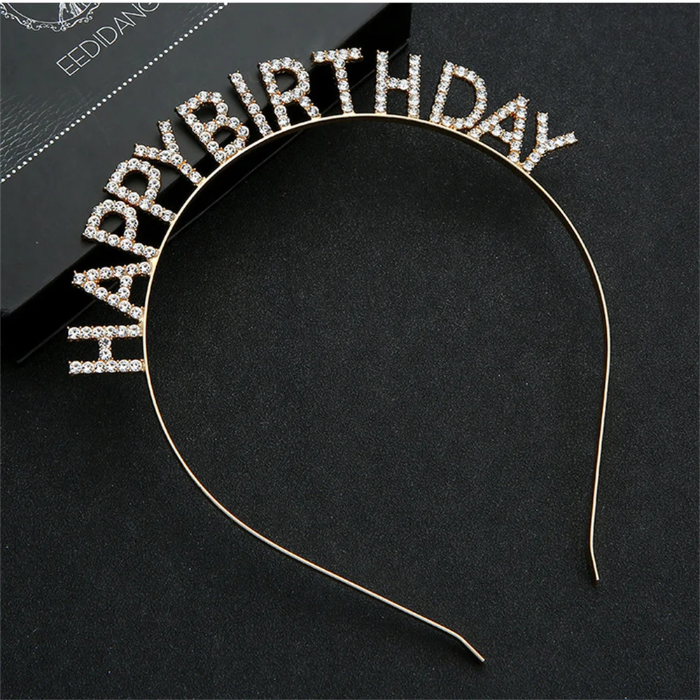 

Rhinestone Happy Birthday Headband Hair Hoop Glitter Letters Headwear for Women Girls Fashion Crown Hairbands Party Supplies
