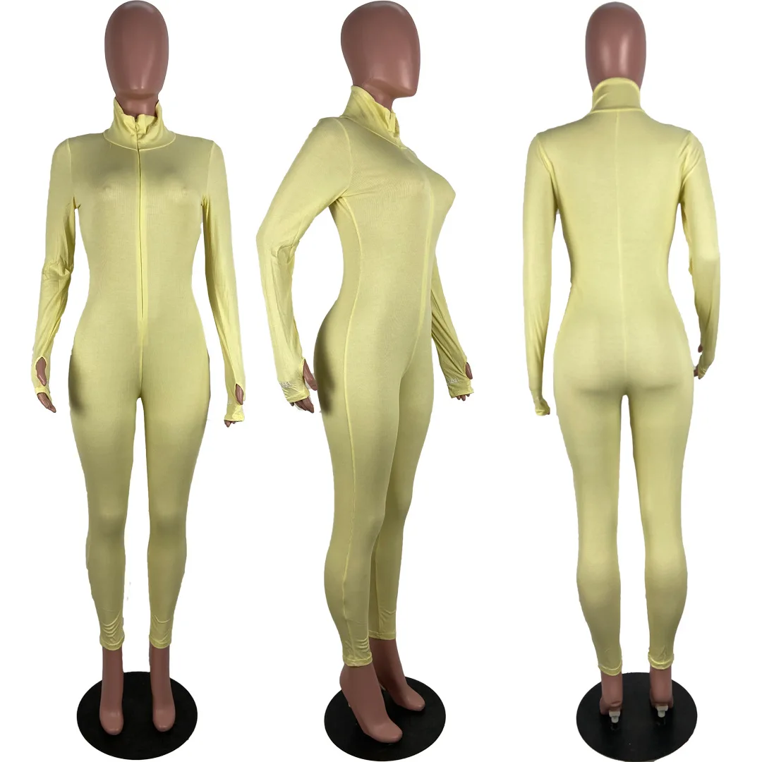 

Letter Embroidered Stretch One Piece Jumpsuit Women Romper Full Length Club Outfits Bodysuit Zipper Autumn Winter Body Suits 3XL