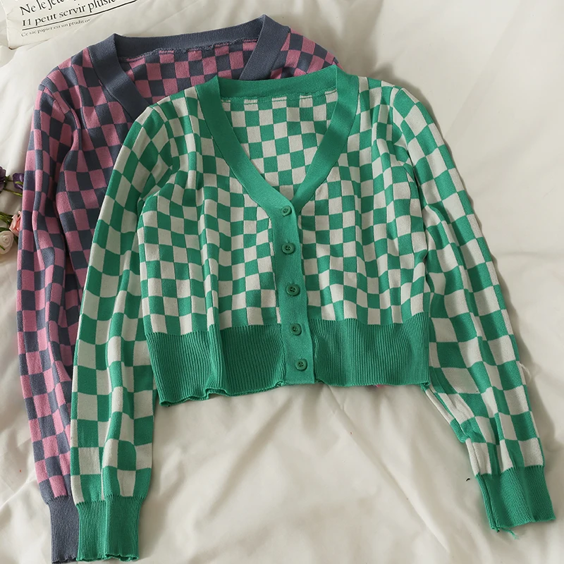 

Женский трикотажный однобортный свитер с V-образным вырезом и длинным рукавом, Осень-зима 2021