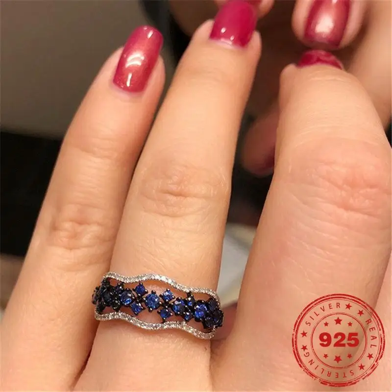 

S925 Серебряное кольцо с сапфиром и бриллиантом, ювелирные изделия для женщин, 925 пробы, Bizuteria Anillos, голубой топаз, драгоценный камень, сапфиров...