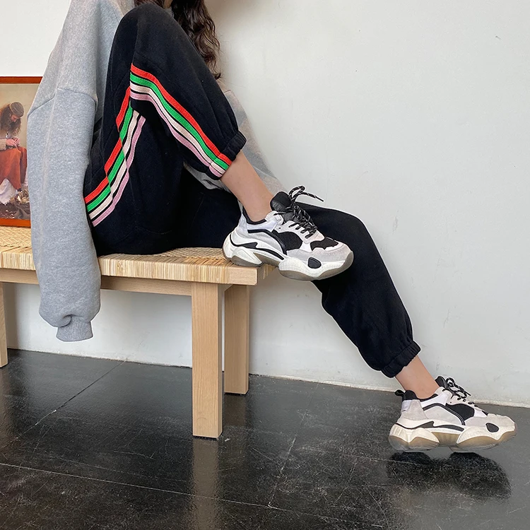 

Korean Loose Casual Sweatpants Female Autumn Fashion High Stitching Stripes Trousers Women Bf Wide Leg Pants New Hipster 2019