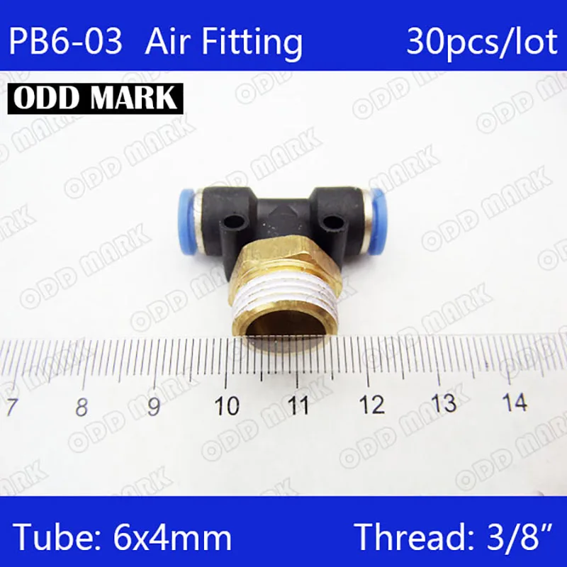 

PB6-03 Free shipping HIGH QUALITY 30pcs 6mm-3/8" Threaded Male Tee Pneumatic Connector