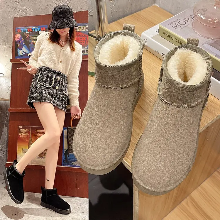 

Женские кожаные ботинки на плоской подошве, из искусственной замши и резины