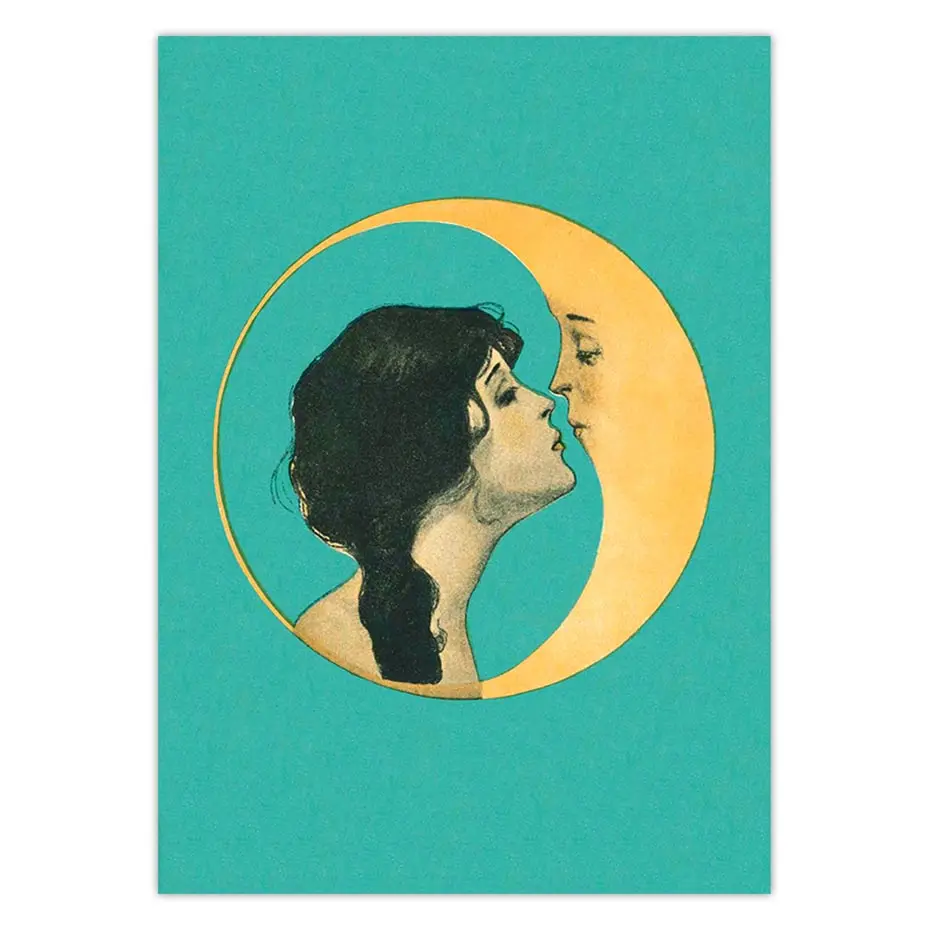 

Nordic Painting Girl Kissing Moon Canvas Art Print Posters Art Decor Antique Moon Face Wall Pictures For Room Decor