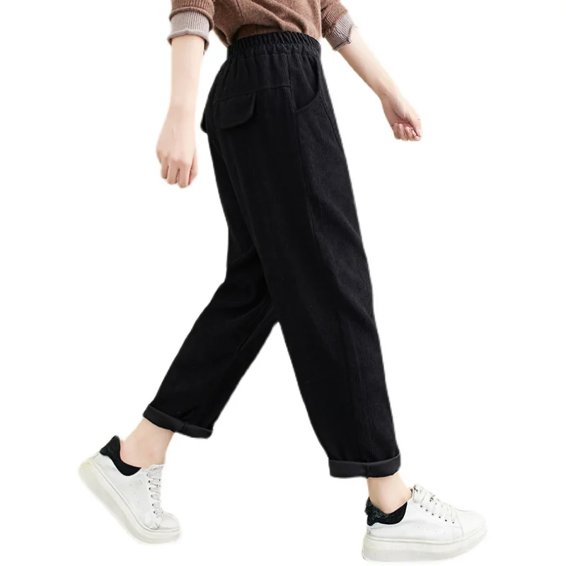 

2021 Spring New Artistic Retro Corduroy Harem Pants High Waist Slimming Casual Versatile Loose Carrot Trousers