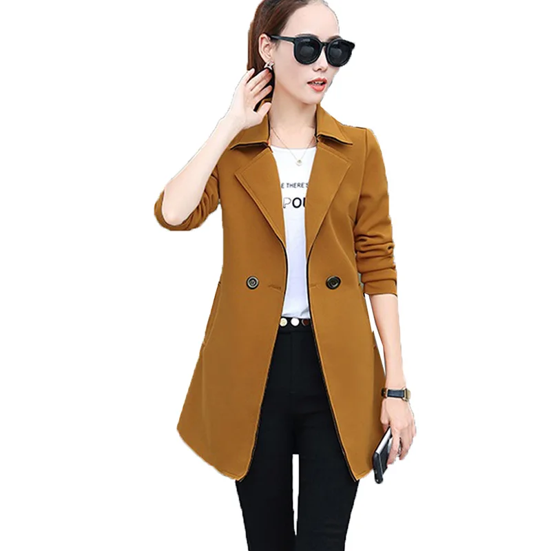 Тренчкот женский средней длины свободная ветровка с воротником однотонная