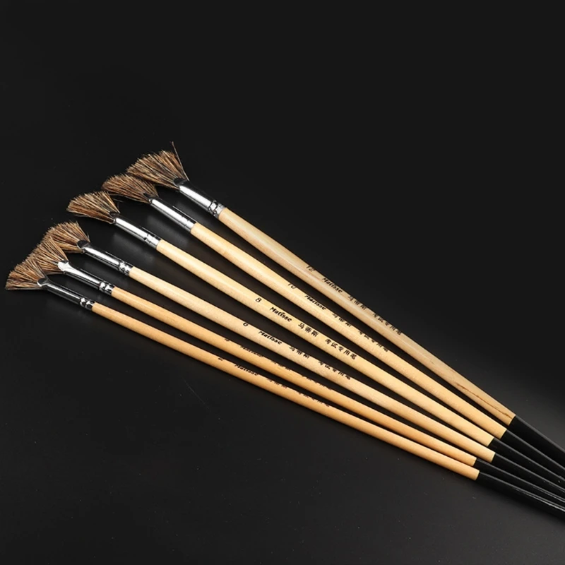 Ручка для рисования волос в форме веера из свиной щетины 6 шт. | Канцтовары офиса и