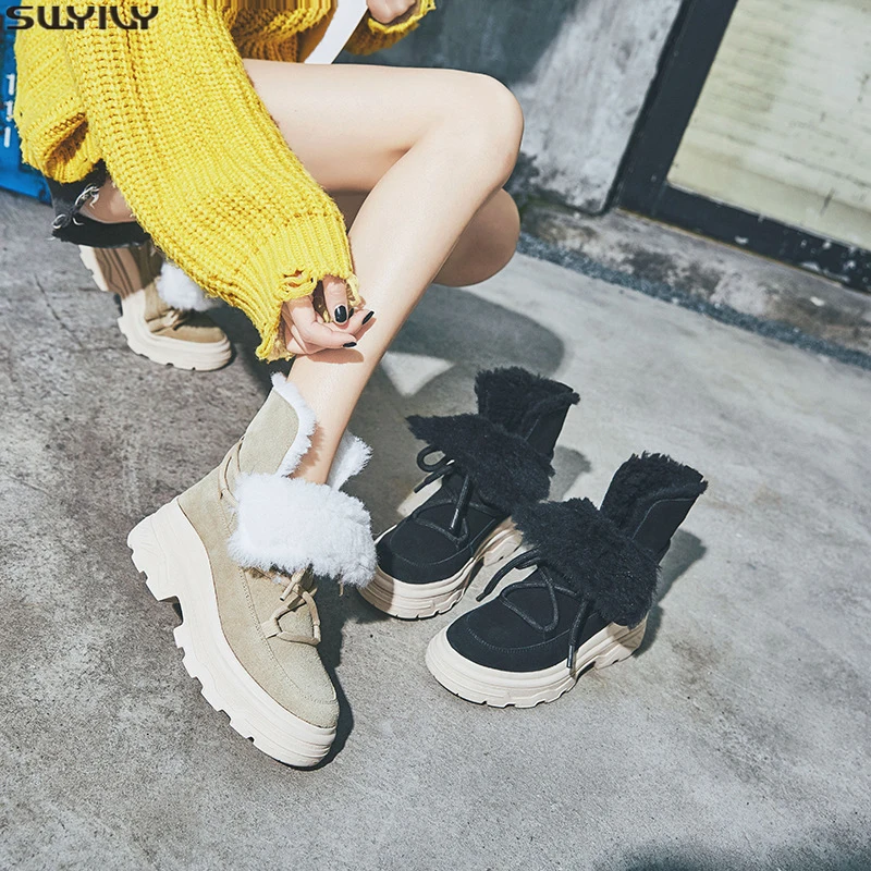 SWYIVY/обувь на танкетке из нубука женские зимние ботинки коллекция 2019 года Модные