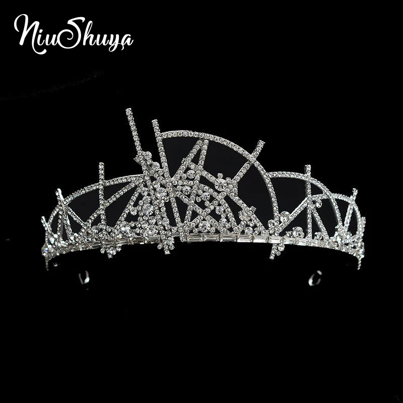 

NiuShuya European Geometric Crown Wedding Headbandss Evening Tiaras Brides Headpieces Wedding Hair Accessories