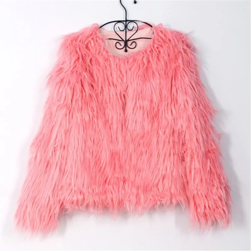 RQ01Pink Осенне-зимняя меховая куртка из искусственного меха, пальто, Повседневная теплая верхняя одежда с длинными рукавами, топы больших размеров, пальто без воротника - Цвет: RQ01Pink