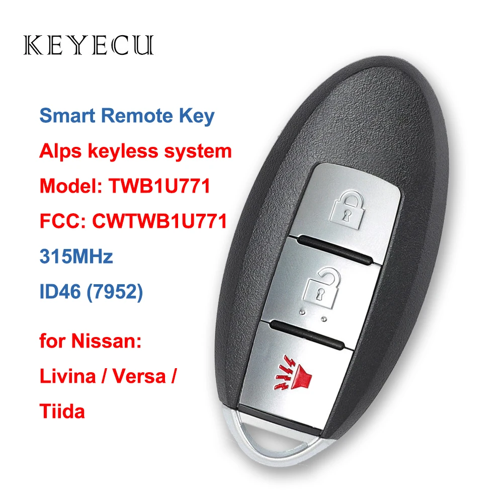 Смарт-строка Keyecu CWTWB1U771, 3 кнопки, 315 МГц, ID46 (7952), чип для Nissan Tiida Livina Versa 2005-2008, TWB1U771