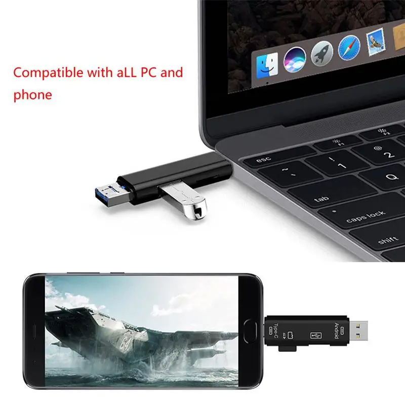 5-в-1 OTG кард-ридер высокоскоростной USB 2 0 Тип C/USB/Micro USB/SD/TF слот для карт памяти