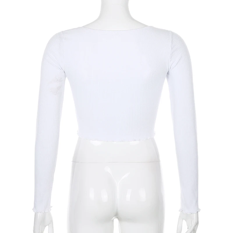 Женская трикотажная футболка с длинным рукавом в стиле 90-х оборками | одежда