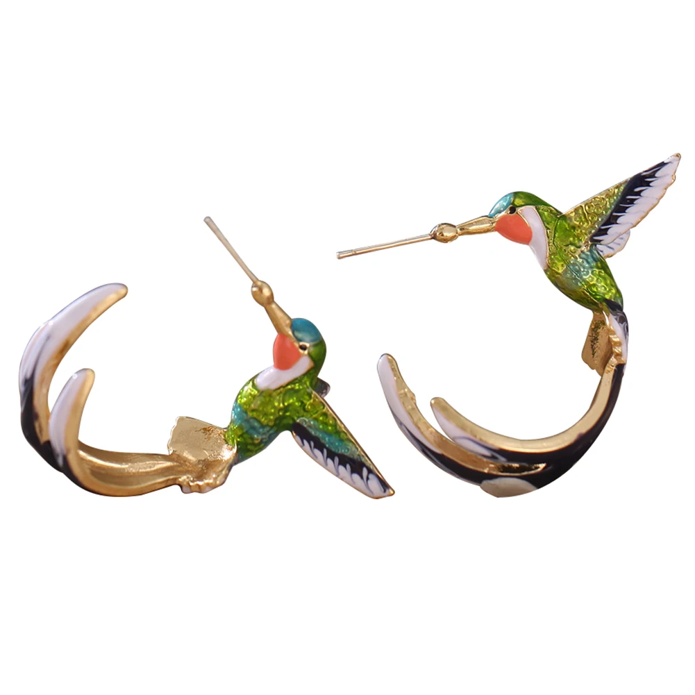

1Pc Hummingbird Shape earring cute Dripping Oil Stud girl Gift Copper Christmas Ornament cute Ear Jewelry Party Jewelry Earrings
