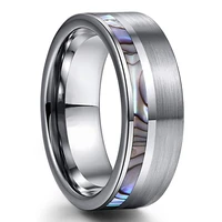 mens fashion 8mm silvery brushed stainless steel ring natural abalone shell inlay mens ring wedding band jewelry gifts