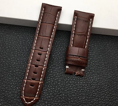 Brown beige line 22 мм 24 мм 26 мм черный коричневый синий зеленый серый белый Италия телячья бамбуковая кожа ремешок для Panerai ремешок Ремешок пряжка с язычком - Цвет ремешка: Brown beige line