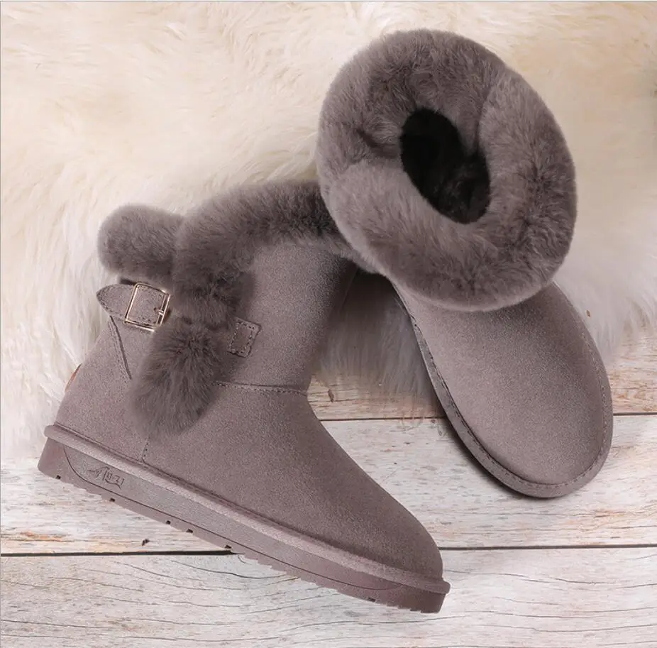 Зимние сапоги из натуральной кожи с кроличьим мехом женские ботильоны высокого