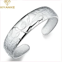 xiyanike silver color lotus flower width bangles bracelet for women fashion elegant party accessorie jewelry adjustable