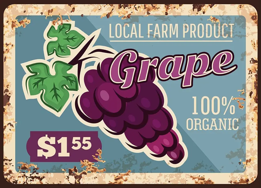 

Metal Tin Wall Card Grape Farm Orchard Home Bar Wall Decoration Retro Art Square Customizable Metal Wall Card 8X12 Inches