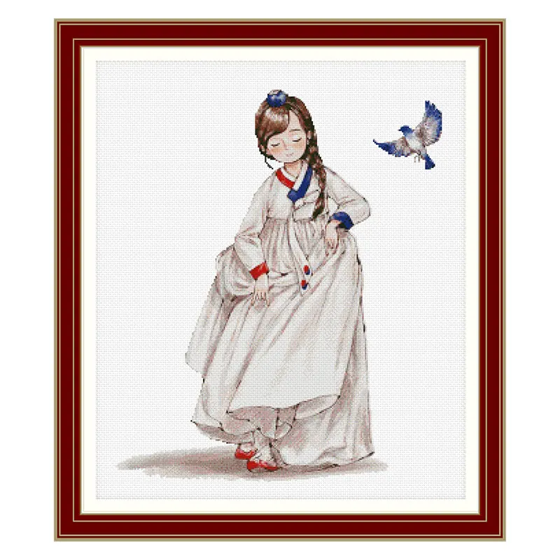 

Набор для вышивки крестиком Fishxx новый продукт E1143 Танцующая картина Hanbok Девушка Спальня ручная вышивка украшение