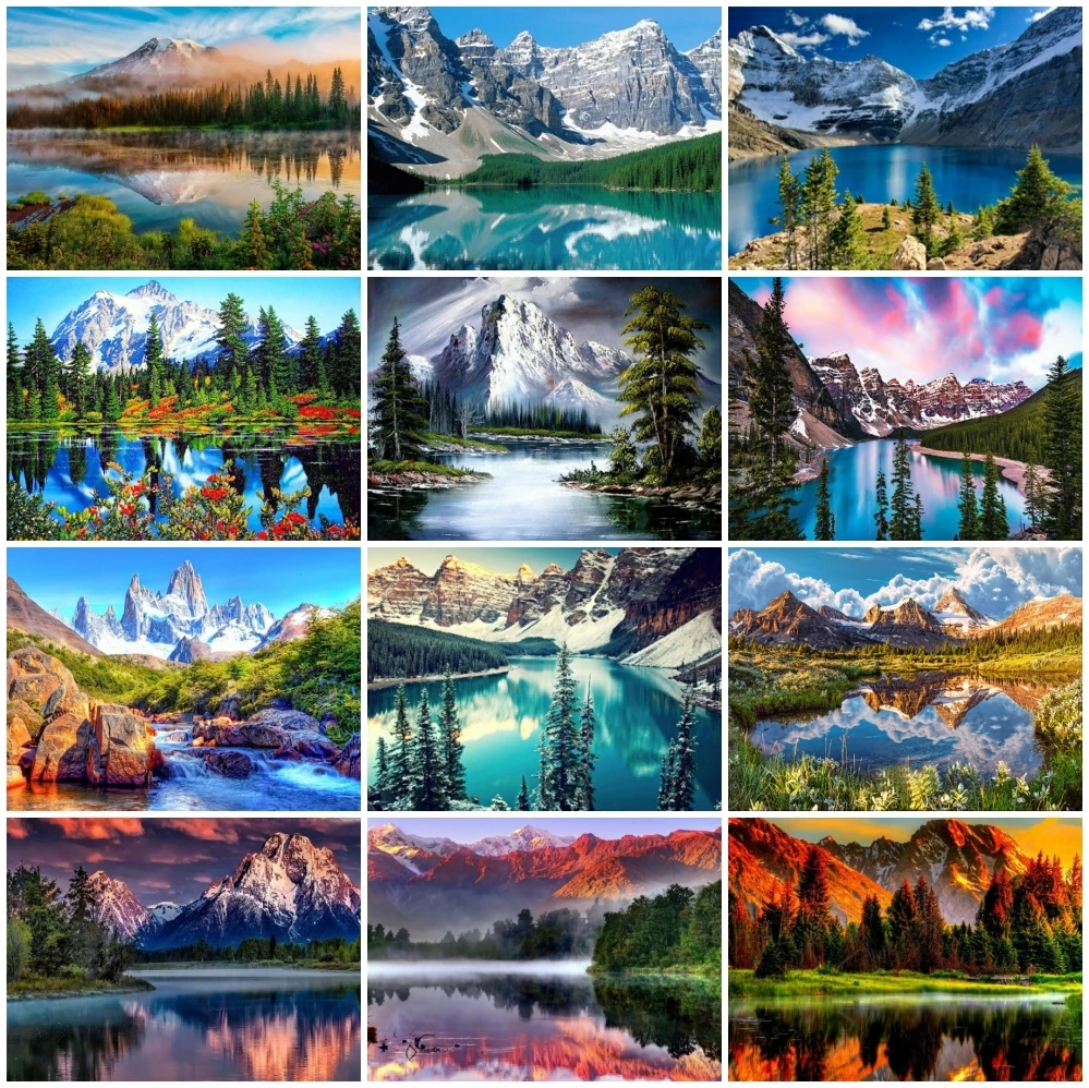 

AZQSD Full Drill Diamond Painting Mountain Lake Picture Of Rhinestones Diamond Embroidery Landscape Mosaic Decor For Home