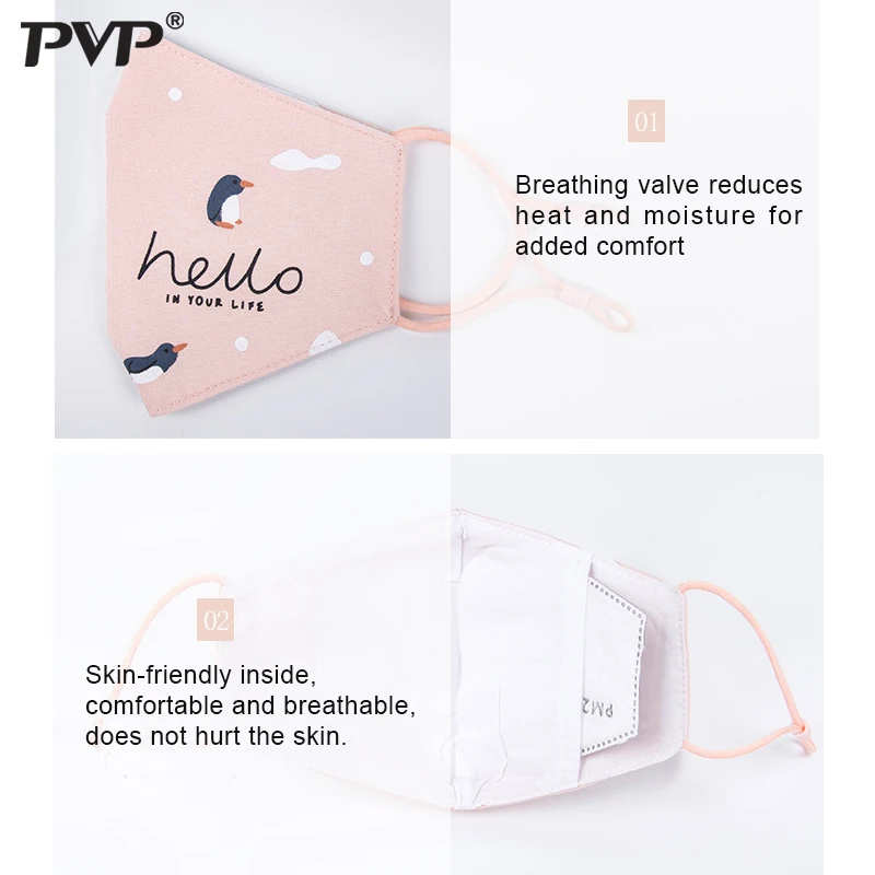 PVP мультипликационная многоразовая детская маска с 2 фильтрами PM2.5
