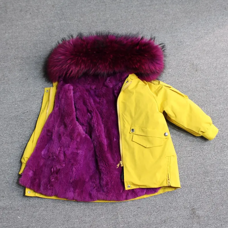 yellow rose fur Для маленьких мальчиков детская зимняя куртка, детская куртка-пуховик для девочек зимняя куртка для детей в Зимняя куртка для девочек и мальчиков детские линией натурального меха кролика, парка, пальто - Цвет: yellow rose fur