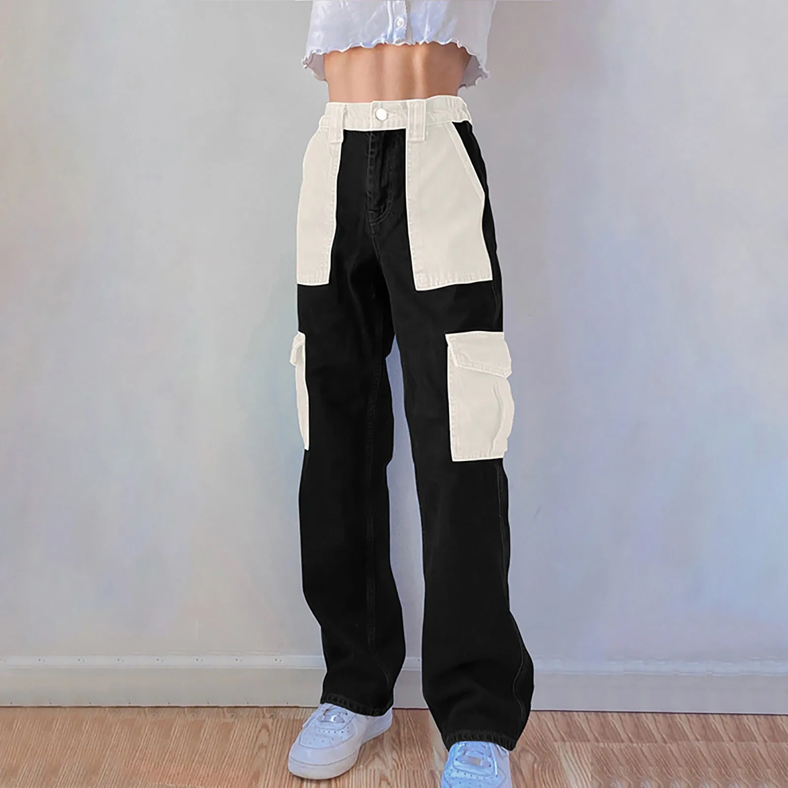 

Patchwork Ripped Edge Skinny Straight Leg Jeans Woman High Waist Denim Trousers Sexy Color Block Vintage Blue Brown Pants 55