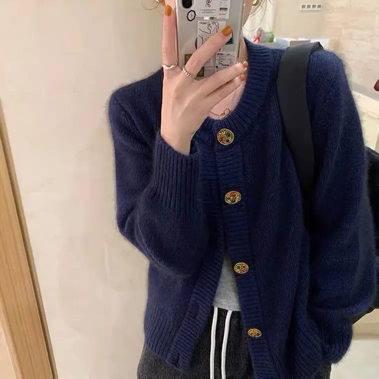 

Early spring women's 2021 new knitted cardigan benmingnian big red single breasted loose and lazy small fragrant thin coat