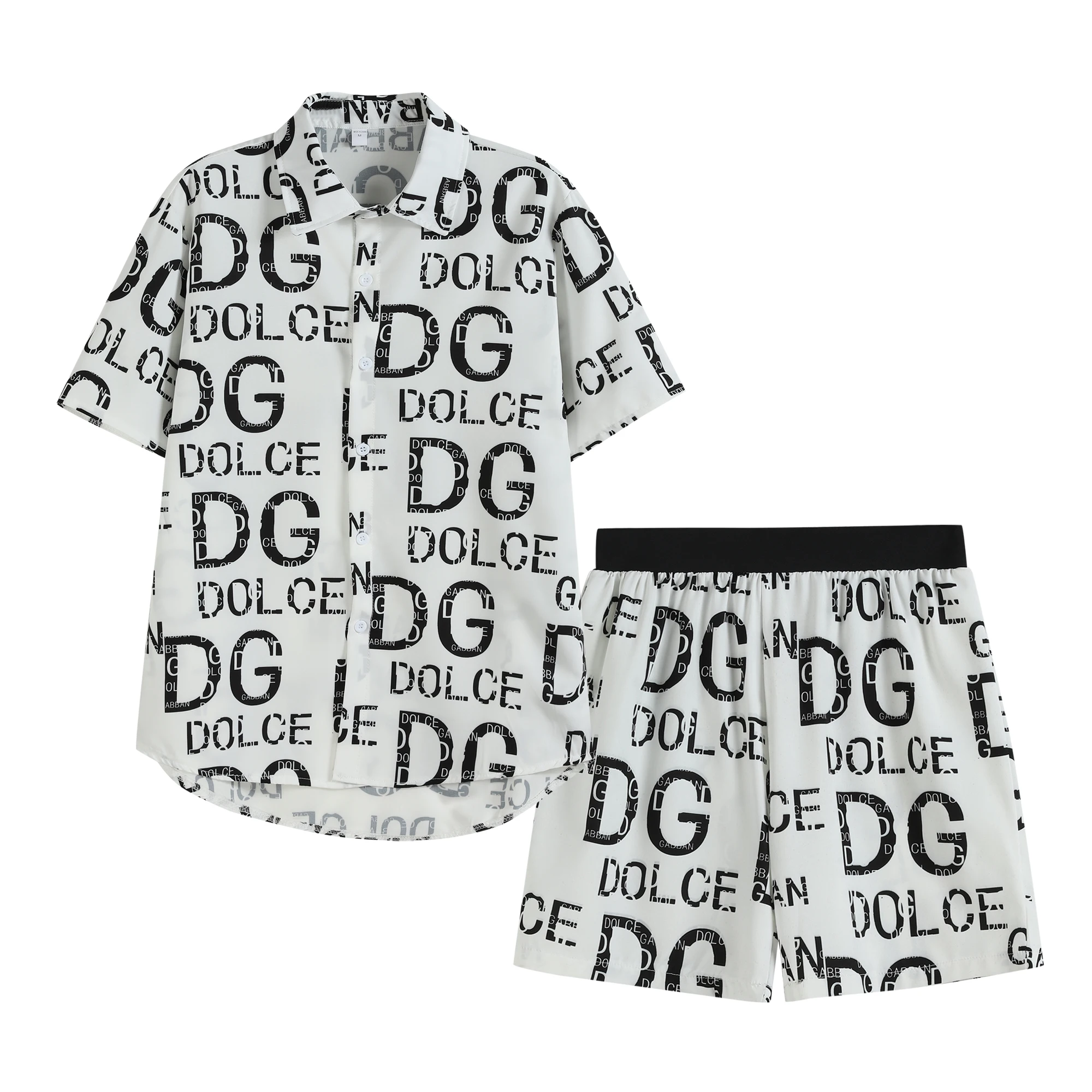 

2021 New Style Letter Mens Sets Print Short Sleeve Lapel Shirt Daily Casual Slim Hawaiian Men Beach Suits European Size M-3XL