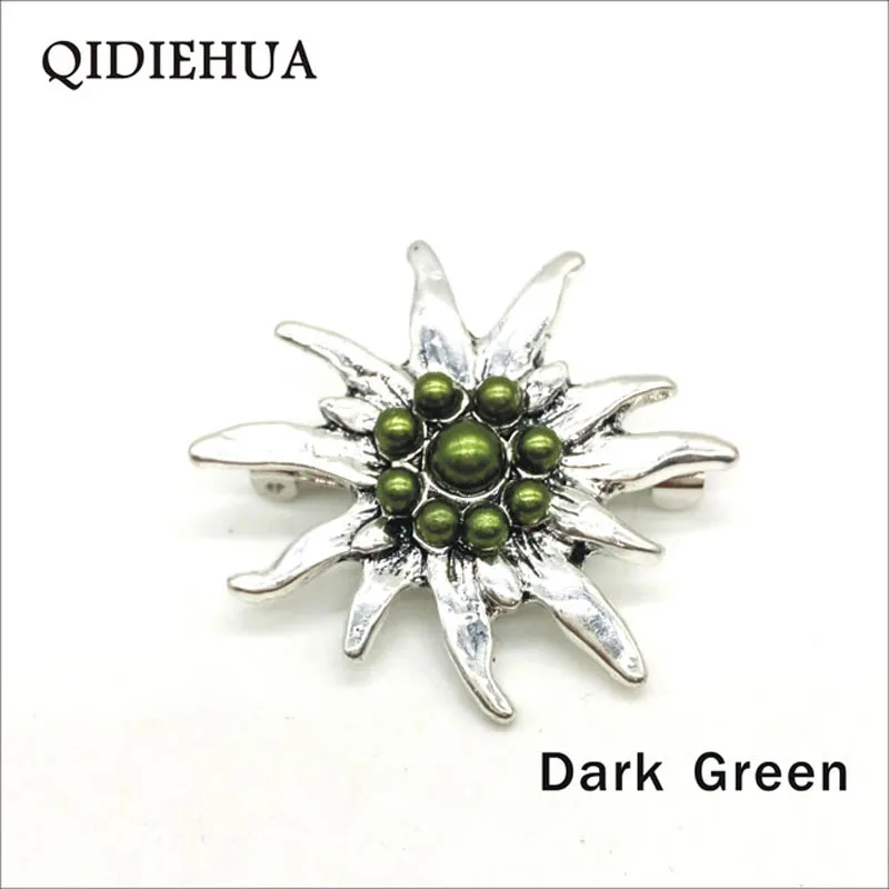 dark green QIDIEHUA, модные женские большие броши, женские броши в виде снежинок, имитация жемчуга, брошь на булавке в винтажном стиле, Edelweiss, модные ювелирные изделия, аксессуары - Окраска металла: dark green
