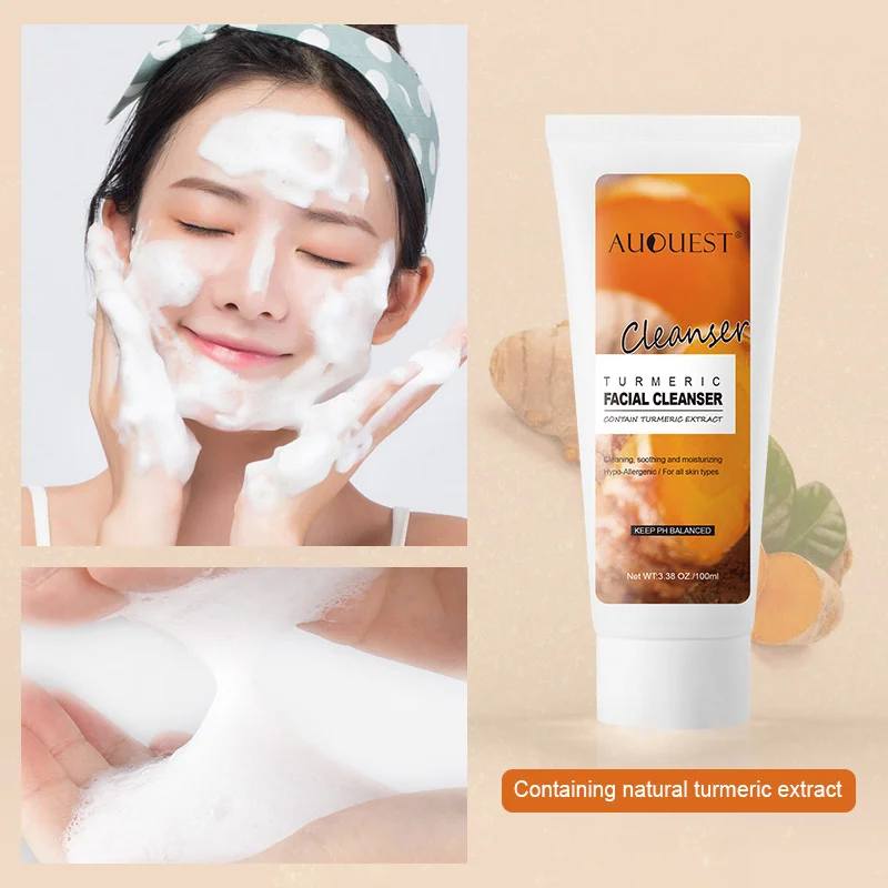 

AUQUEST 100ml Turmeric Face Moisturizing Cleanser Cream Facial Scrub Pores Cleansing Acne Blackhead Remover Skin Care Wash Foam