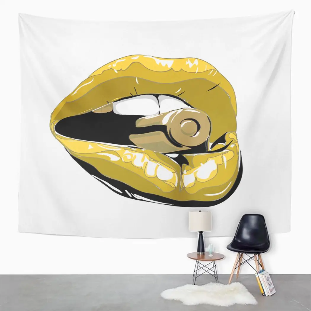 

Glitter Tapestry Gold Lip Bullet Tapestry For Bedroom Room Decor Wall Hanging Wall Art Tapestry Picnic Mat Beach Towel Bed Cover