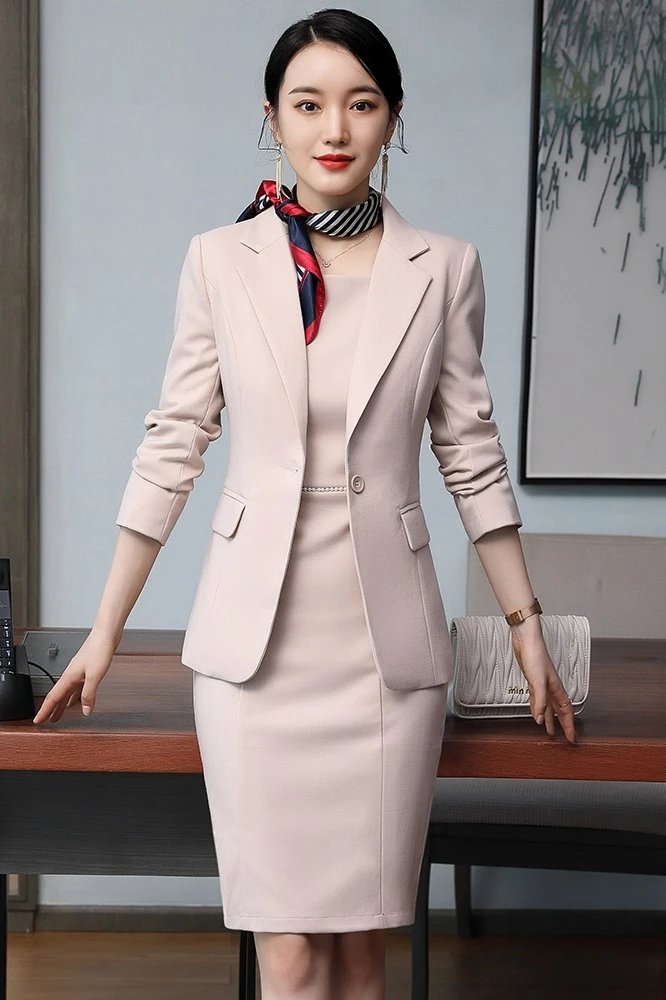 

High Quality Fabric Women Business Suits with Dress and Jackets Coat Autumn Winter Formal OL Styles Ladies Blazers Work Wear Set