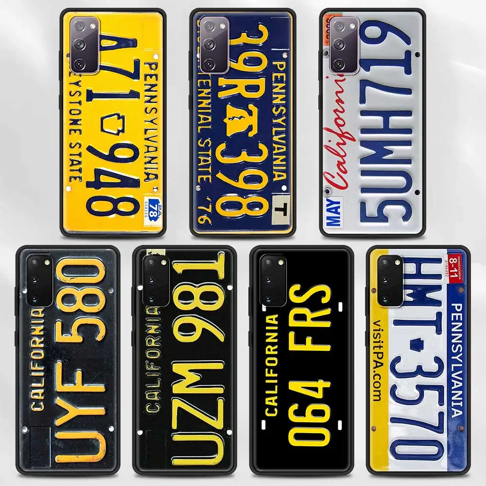 

CellPhone For Samsung Galaxy S20 S21 FE Ultra S9 S8 S10 Plus Lite S7 Edge S10e Black TPU Cover Retro Funny License Plate Number