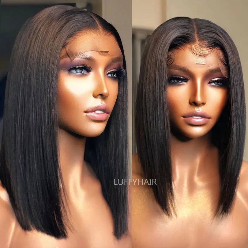 

Короткий парик Боб на шелковой основе с детскими волосами, бразильские натуральные волосы, средней части, Шелковый топ, парики из человечес...