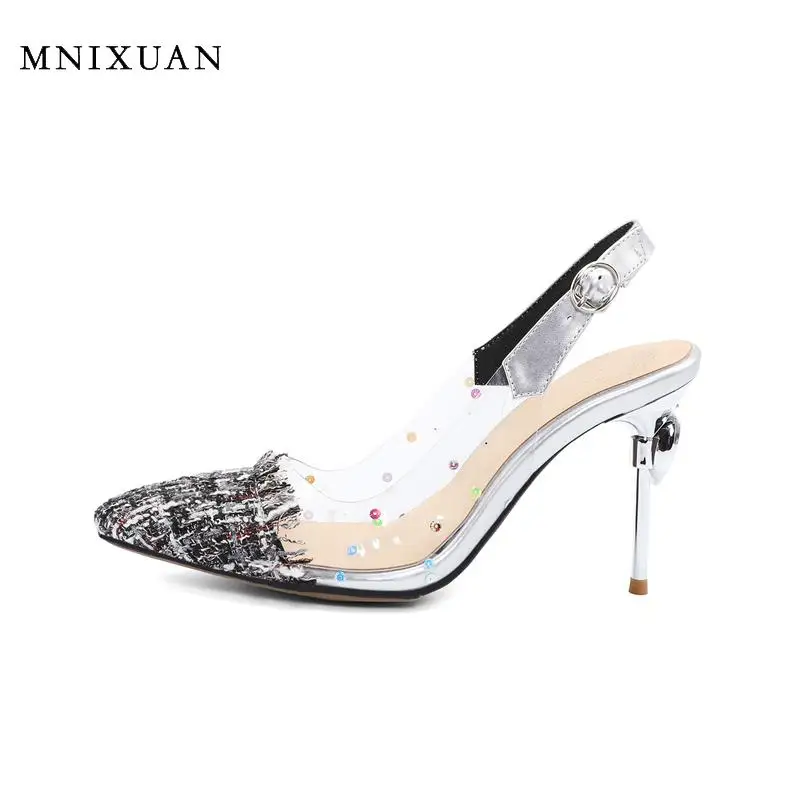 

MNIXUAN 2019 new Luxury women sandals transparent jelly shoes strange high heels fashion quality crystal pointed toe large sizes