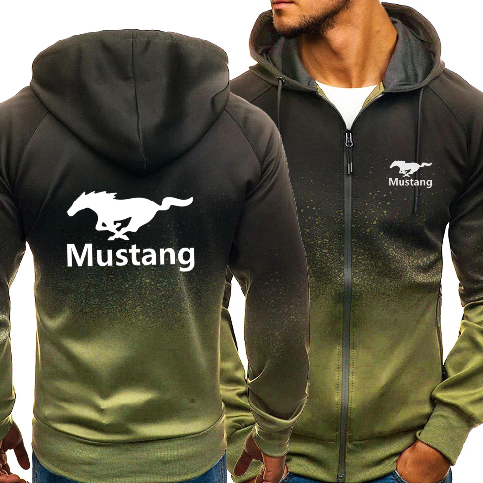 

Spring Autumn New Hoodies Men Mustang Leisur Fashion HipHop Harajuku Gradient color Long sleeve zipper Jacket Clothing