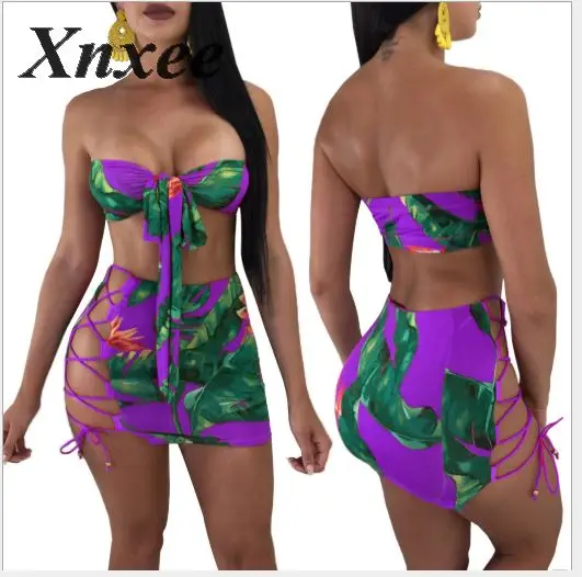 Женский комплект из 2 предметов Xnxee зеленый укороченный топ с принтом банановых