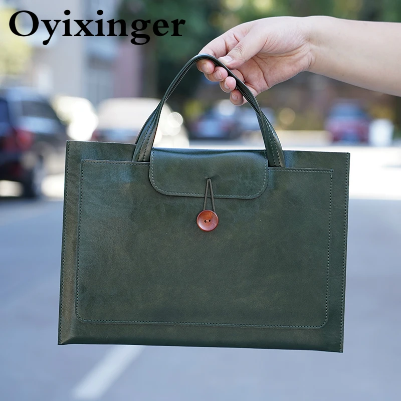 

OYIXINGER Portable Laptop Bag Casual Leather Business Briefcase Unisex Waterproof Laptop Sleeve For 13 14 15 Macbook Hp Xiaomi