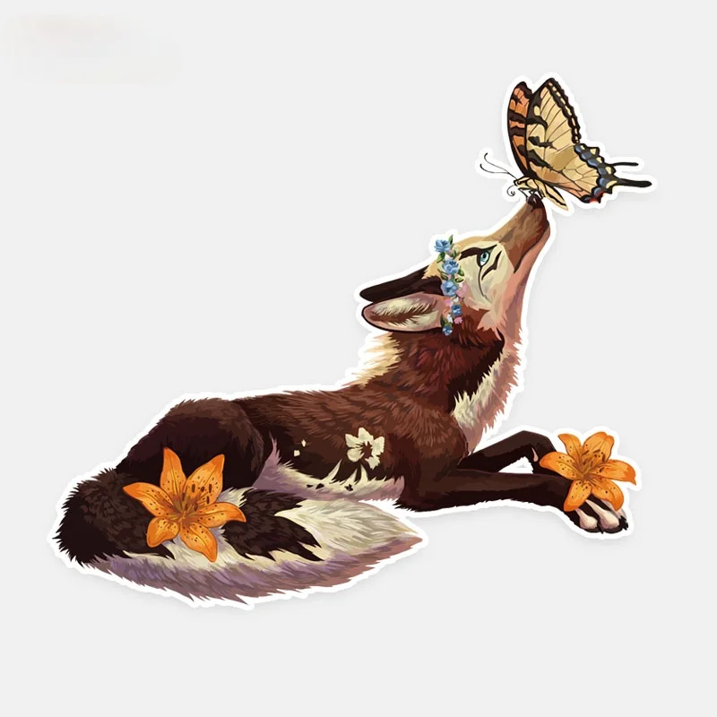 

Beautiful Animal Decals Butterfly and Fox Kiss PVC Motorcycle Car-styling Decal Car Sticker 15.5CM*13.5CM