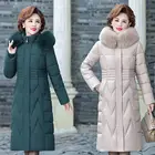 Женский длинный пуховик с капюшоном, зимняя ветрозащитная куртка с большим карманом и меховым воротником, стеганое пальто оверсайз, s1348, 2021