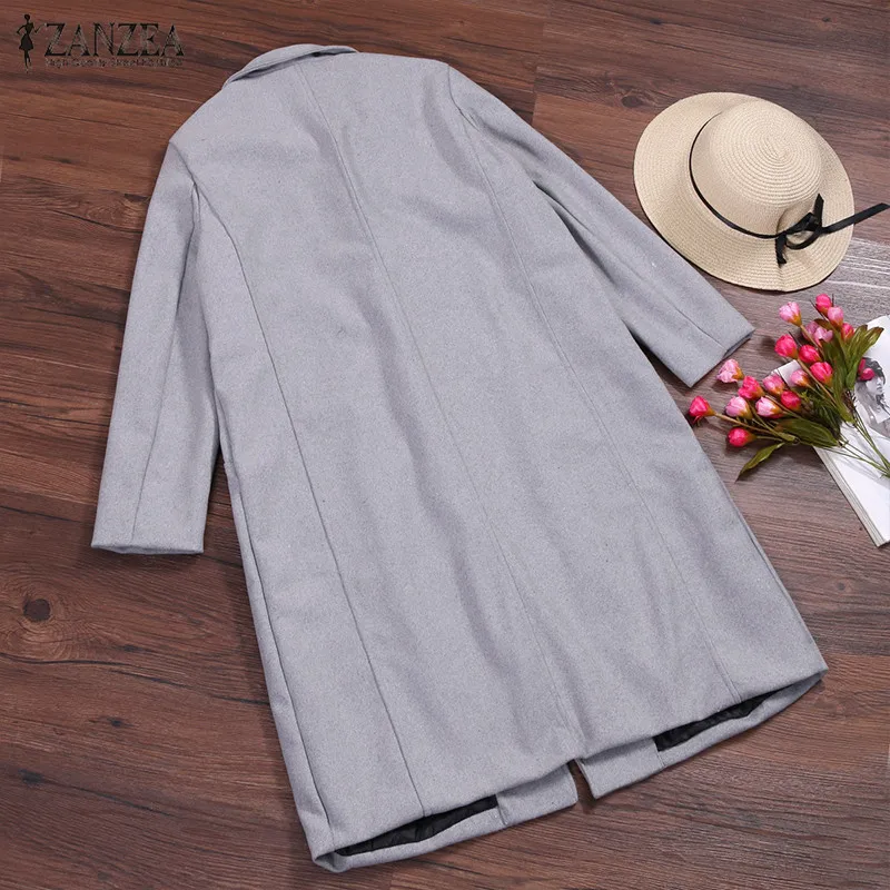 

Women Wool Blends Coat 2021 ZANZEA Winter Fashion Female Long Sleeve Double Breasted Long Jackets Plus Size Casual Windbreakers