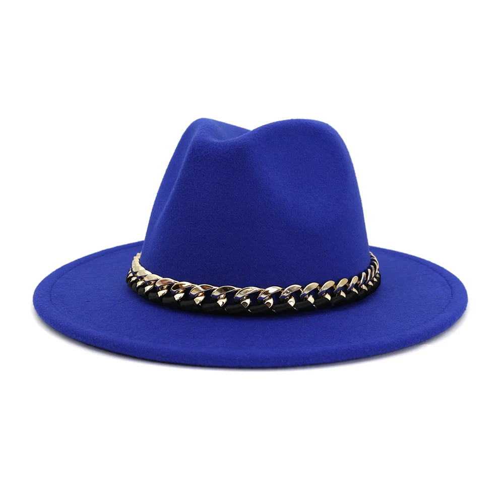 Фетровая шляпа-тройка женская теплая весенняя черная джазовая с цепочкой для