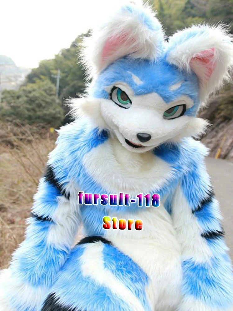 Костюм-талисман Fursuit из длинной шерсти хаски лисы волка костюм меха для взрослых