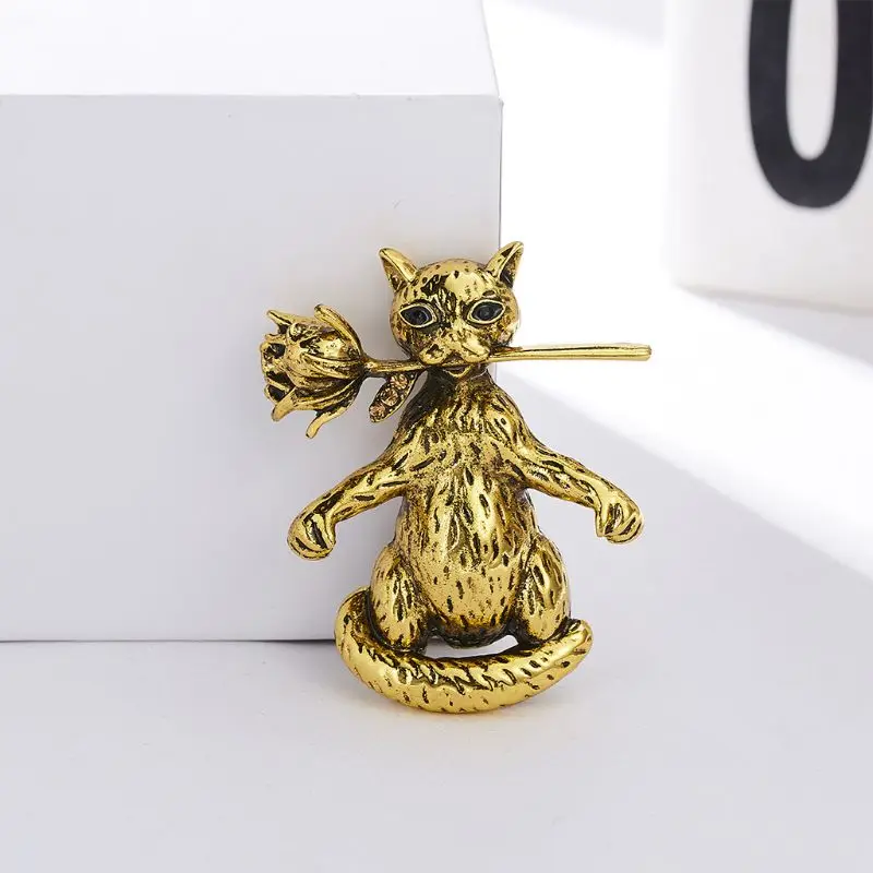 Ретро Сплав кошка брошь костюм пальто воротник рубашки булавка ювелирные